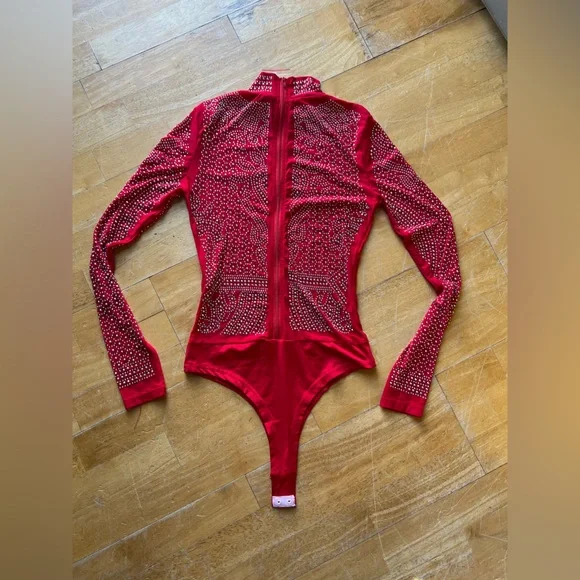 Red See-through Studded Bodysuit - Picture 2 of 16